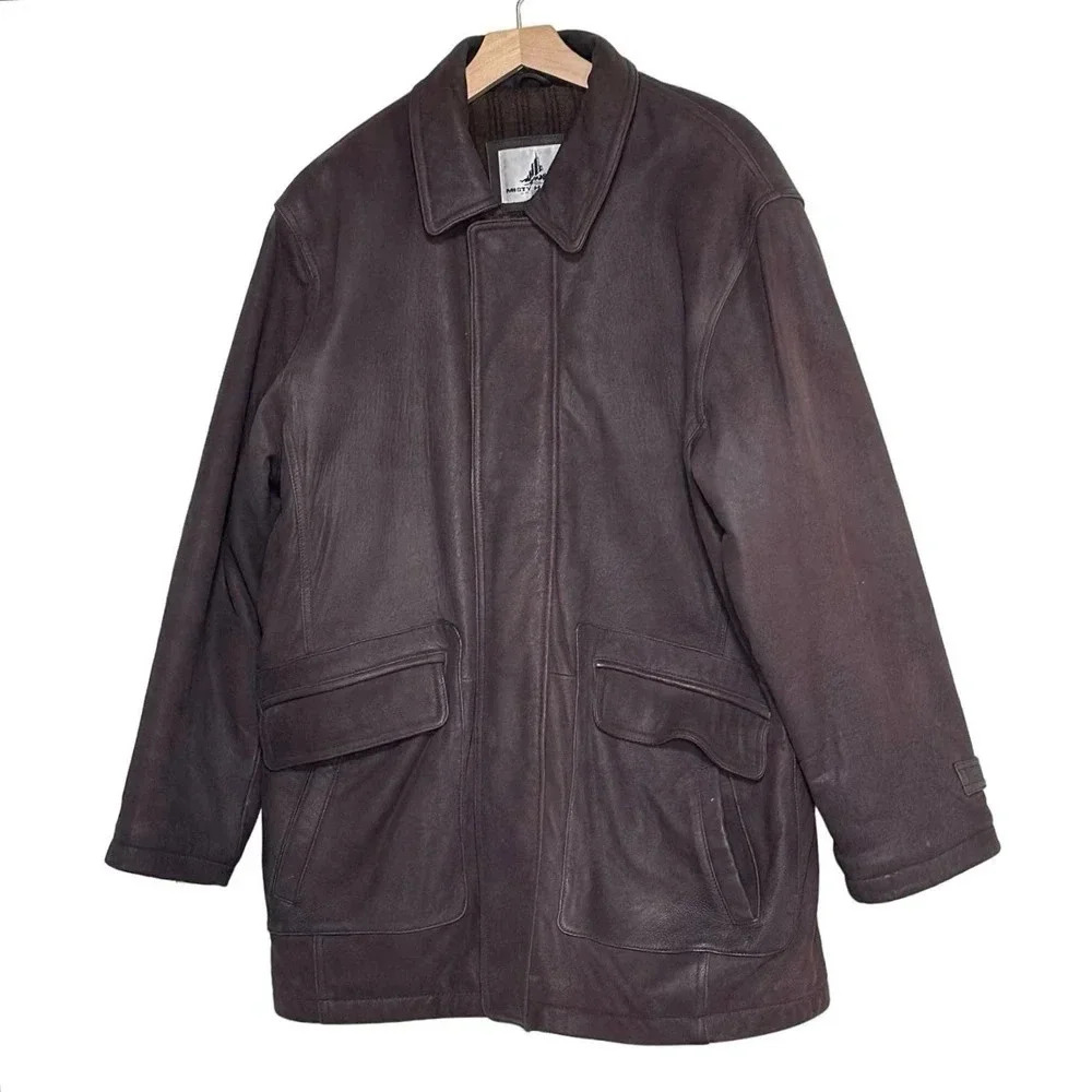 Misty Harbor Leather Coat M Brown Full Zip Quilted Lined Heavyweight Barn Jacket